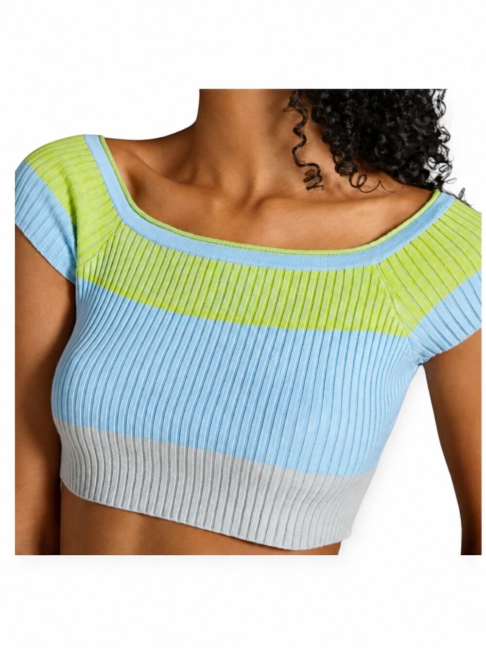 Anthropologie Daily Practice Tuvalu Crop Top Square Neck Knit Pastel Small NWT
